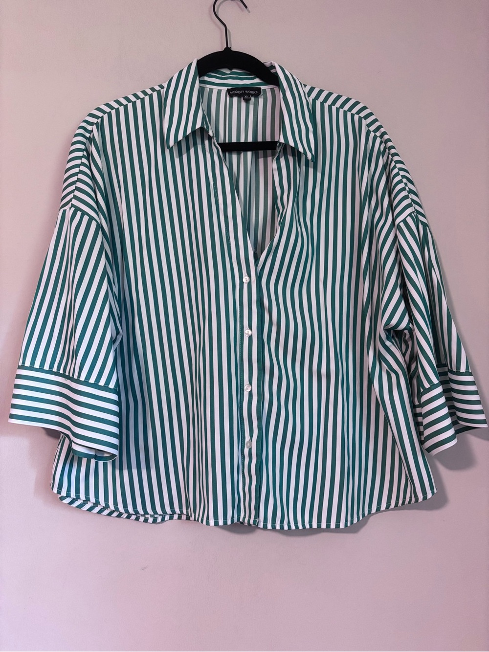 MODERN WORKS - Green & White Striped Button-Front Shirt